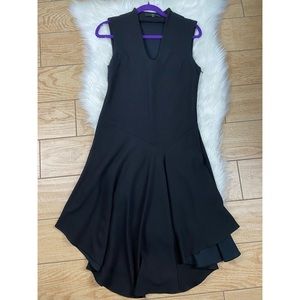 Tibi Black Crepe V-Neck Midi Dress 6 Night Out Party Cocktail Formal Asymmetric